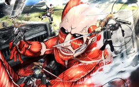 Огромный монстр из аниме Атака Титанов