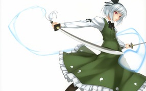 Девушка аниме Konpaku Youmu с мечом в руке