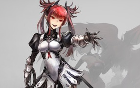 Красноволосая девушка аниме в доспехах