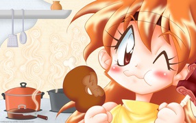 Девушка аниме Рубаки кушает мороженое