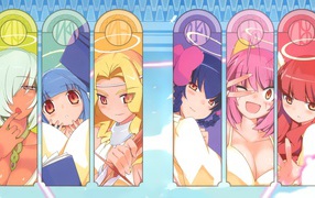 Таблички с лицами героев аниме Одному лишь Богу ведомый мир