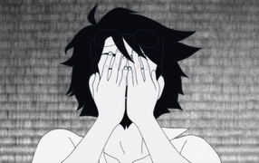 Девушка закрыла лицо в аниме The Tatami Galaxy