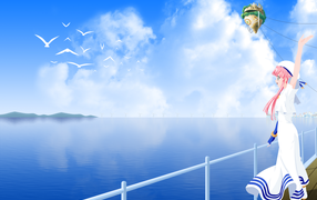 Девушка на берегу моря в аниме Ария