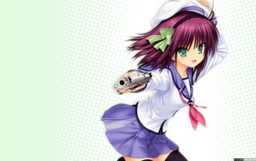 Девушка с пистолетом на голубом фоне, аниме Ангельские ритмы