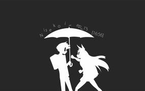 Двое под зонтом из аниме Притворная любовь, черный фон