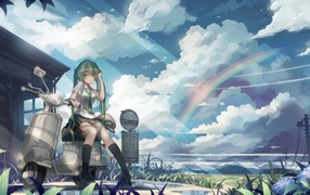 Вокалоид Hatsune Miku на фоне радуги, аниме