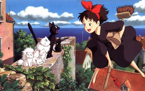 Ведьма на метле в аниме Ведьмина служба доставки