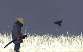 Старый самурай с мечем