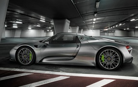 Luxury silver car in the underground parking