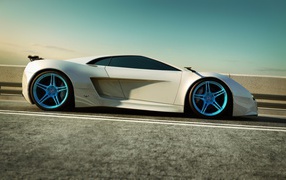 Белый спортивный автомобиль с голубыми дисками