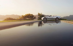 Cars without roof Aston Martin on the edge of the pool