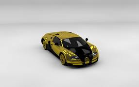 Золотой Bugatti Veyron на сером фоне
