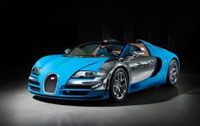 Blue Bugatti convertible with silver accents