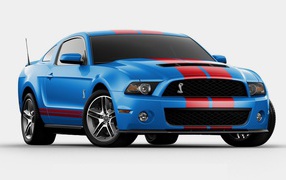 Blue Mustang with red stripes on the body
