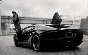 Black Lamborghini with open doors