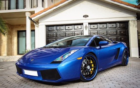 Blue car Lamborghini Miura in the garage