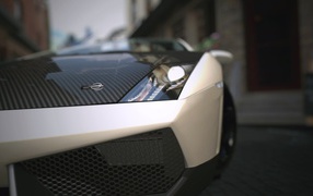 Carbon bonnet of white Lamborghini