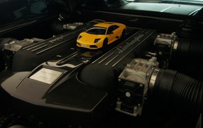 Model car in the Lamborghini engine