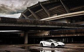 White Lamborghini at the stadium