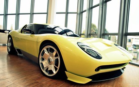 Yellow Lamborghini Miura in the building