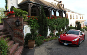 Red Maserati in country villa