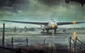 Небольшой самолет под дождем