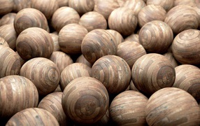 A scattering of wooden balls