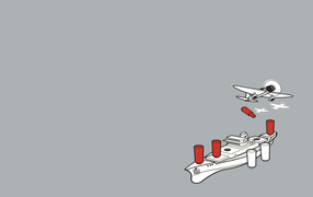 Самолет и корабль, серый фон