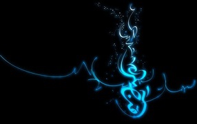 Голубая неоновая надпись, черный фон