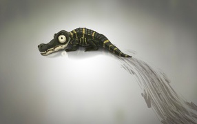 Крокодил оставил след на сером фоне