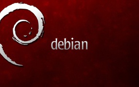 Белая символика Debian на красном фоне