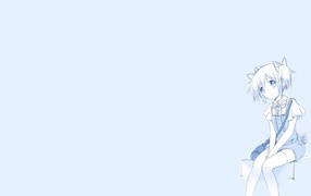 Девушка из аниме Mahou Shoujo Madoka, голубой фон