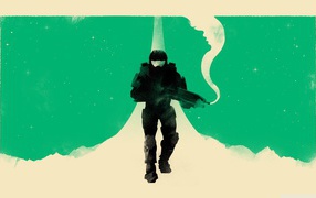 Зеленый фон Мастер Чиф, игра Halo