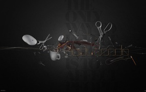 Бытовые инструменты, серый фон