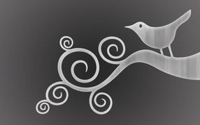 Орнамент птица на ветке, серый фон