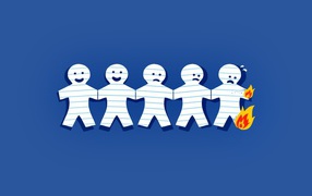 Человечки из бумаги, синий фон