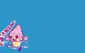 Розовое мороженое, голубой фон