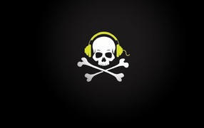 Череп пирата в желтых наушниках