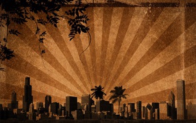 Лучи солнца над городом, фон