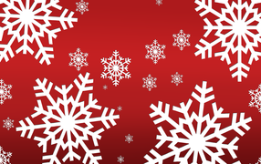 Красный фон с белыми снежинками