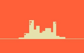 Силуэты зданий, оранжевый фон