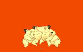 Сумоисты, оранжевый фон