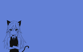 Девушка кошка, аниме голубой фон