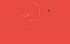 Самолет оставил след на красном фоне