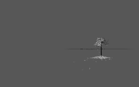 Дерево теряет листья, серый фон