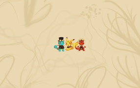 Трио покемонов, бежевый фон