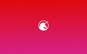 Единорог, красный фон Ubuntu