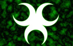 Белый знак био опасности на зеленом фоне