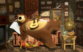 Медведь играет на гитаре, мультфильм Маша и медведь