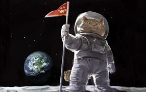 Cat astronaut on the moon